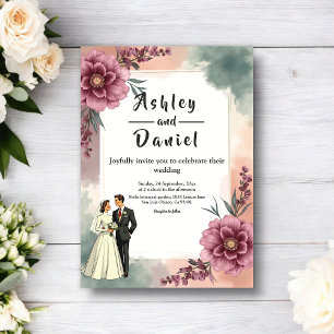Convites Noiva e Noivo Floral Aquarela Romântica Casamento