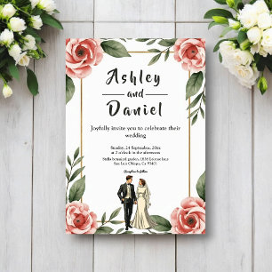 Convites Noiva e Noivo Românticos Casamento Floral Aquarela