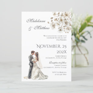 Convites Noiva e noivo silhueta Floral Casamento