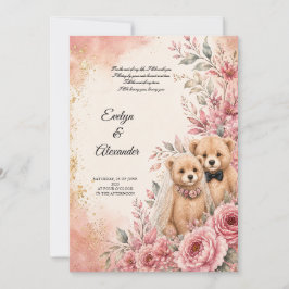 Convites Noiva e Noivo Ursinho Teddy Fofo Rosa Floral