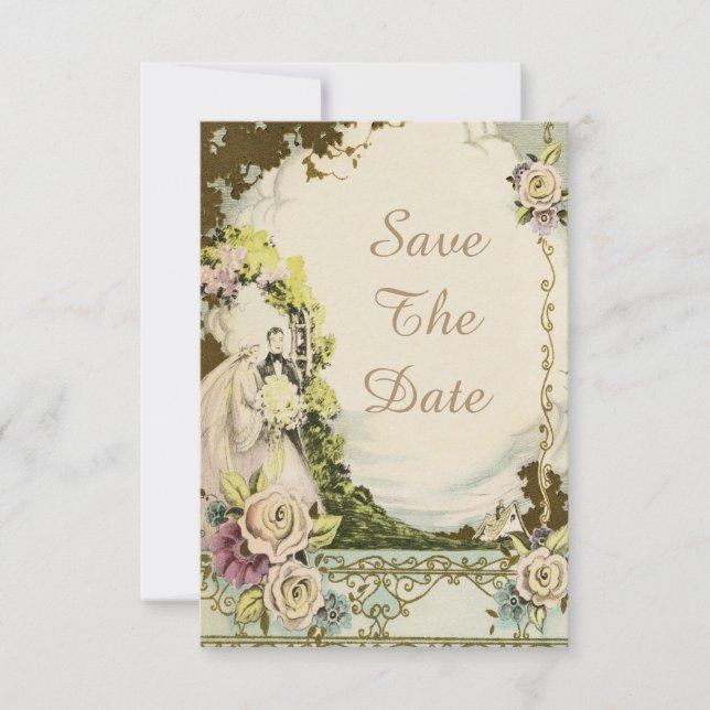 Convites Noiva e Noivo Vintage Chic Casamento Salve a Data (Frente)