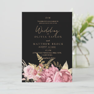Convites Noiva e Preto ⎮Rosa Poeirento Floral Casamento