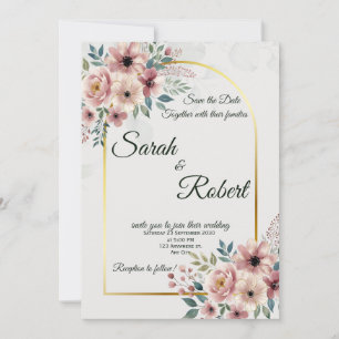 Convites Noiva Elegante Bege Sage Salve a Data Floral