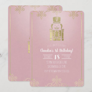 Convites Noiva Elegante Rosa e Dourada Esmagador de Nozes 1
