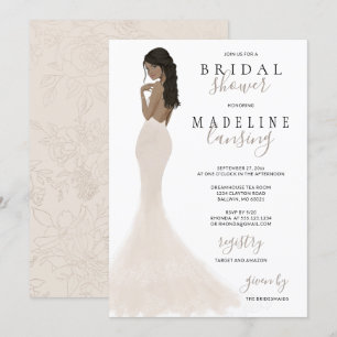 Convites Noiva em Champagne Lace Gown Chá de panela Invita