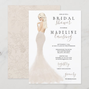 Convites Noiva em Champagne Lace Gown Chá de panela Invita