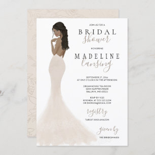 Convites Noiva em Champagne Lace Gown Chá de panela Invitat