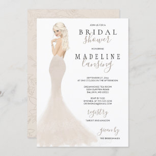 Convites Noiva em Champagne Lace Gown Chá de panela Invitat