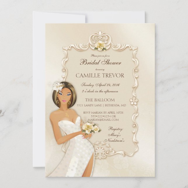 Convites Noiva Étnica Rosa de Cetim de Marfim Casamento (Frente)