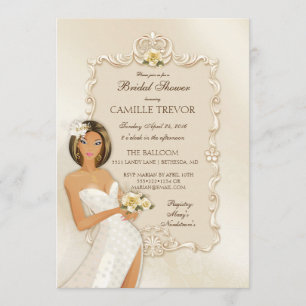 Convites Noiva Étnica Rosa de Cetim de Marfim Casamento