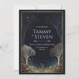 Convites Noiva Flor Selvagem Meia-Noite Dourada Floresta Es