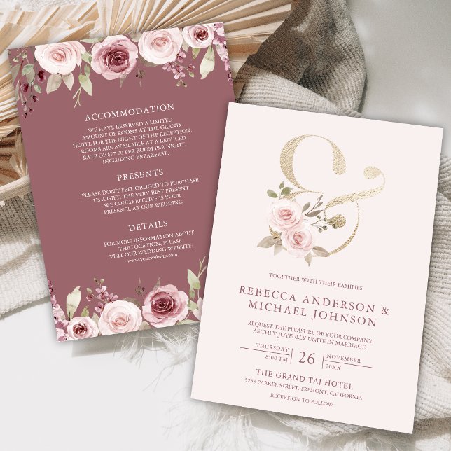 Convites Noiva Floral Ampersand Rosa Empoeirada Casamento (Criador carregado)