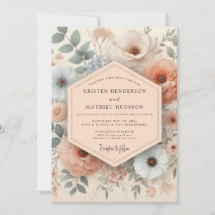 Convites Noiva Floral Antiga Blush & Slate