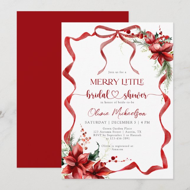 Convites Noiva Floral Berry Alegre Pequeno Natal  (Frente/Verso)