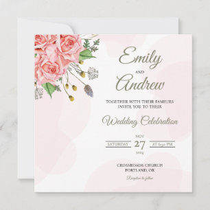 Convites Noiva Floral de Águaquarela Quadrada Rosa Rubor