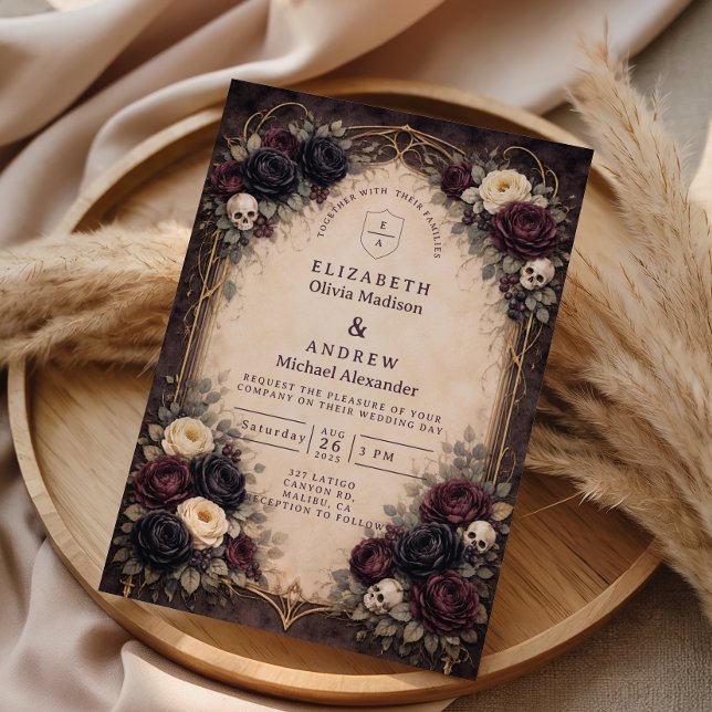 Convites Noiva Floral de Crânio Gótico Sombrio (Criador carregado)