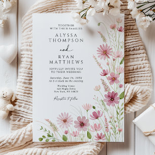 Convites Noiva Floral de Flores Silvestres Bege Borgonha