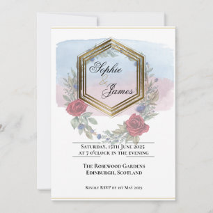 Convites Noiva Floral Dourado Hexágono Personalizado Vésper