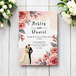 Convites Noiva Floral e Casamento de Groom Cor de Água Rosa