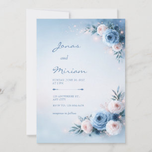 Convites Noiva Floral Glow Azul Pó Casamento