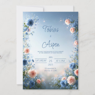 Convites Noiva Floral Meadow Azul Pó Casamento