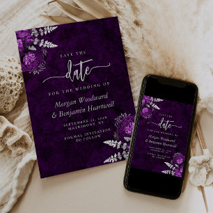 Convites Noiva Floral Prata Chic Ameixa Save the Date
