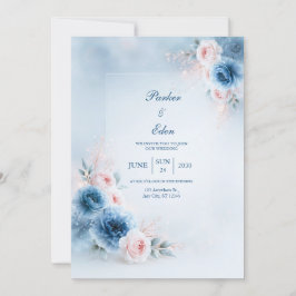 Convites Noiva Floral Quadro Azul Pó Rosa
