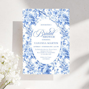 Convites Noiva Floral Refined Royal Blue Toile de Jouy Brid