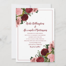 Convites Noiva Floral Rosa Bege Borgonha Rústica Branco