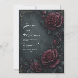 Convites Noiva Floral Rosa Borgonha Carvão Escuro Temperame