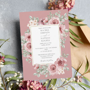 Convites Noiva Floral Rosa Poeirento Elegante Dourado
