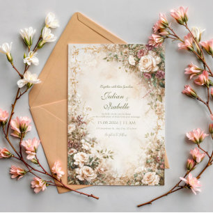 Convites Noiva Floral Rosa Sepia Vintage em Tons Pastéis