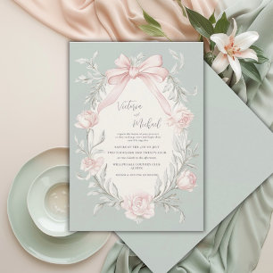 Convites Noiva Floral Rosa Verde Salvia Vintage Casamento