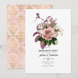 Convites Noiva Floral Shabby Dourado Burgundy Blush