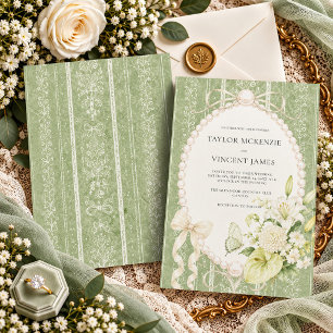 Convites Noiva Floral Verde Sage Grandmillenial Elegante