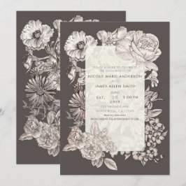 Convites Noiva Floral Vintage Marfim e Cinza Moderno