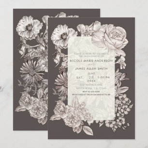 Convites Noiva Floral Vintage Marfim e Cinza Moderno