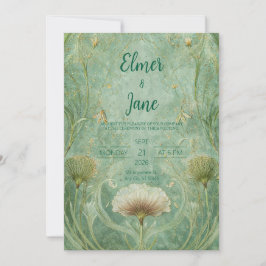 Convites Noiva Folha de Ginkgo em Ouro Seafoam Art Nouveau