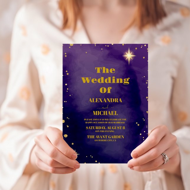 Convites Noiva Galáxia Noite Estrelada Azul Roxo Dourado (Criador carregado)