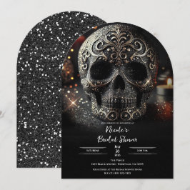 Convites Noiva Gótica Brilho Glitter Preto Caveira