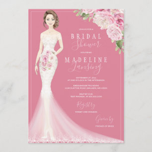 Convites Noiva ilustrada no Chá de panela Lace Gown