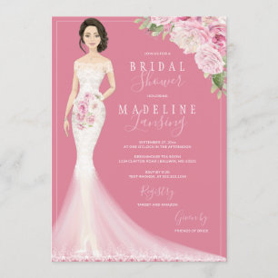 Convites Noiva ilustrada no Chá de panela Lace Gown