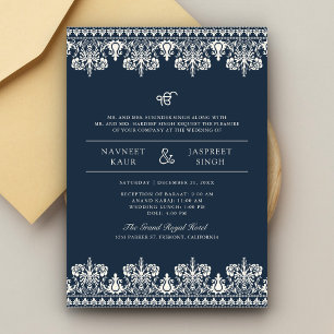 Convites Noiva Marfim Damask Borda Anand Karaj Casamento Si