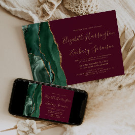 Convites Noiva Moderno Esmeralda Verde Ouro Ágata Burgundy 