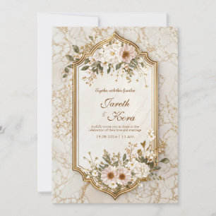 Convites Noiva Moldura Dourada Mármore Floral Rubor