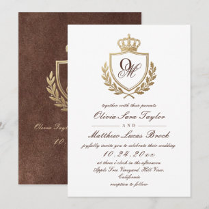 Convites Noiva Monograma Real Textura Falso Veludo Marrom C