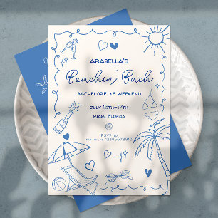 Convites Noiva na Praia   Azul   Desenho à Mão Caprichoso 