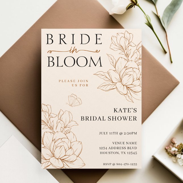 Convites Noiva no Chá de panela Bloom Tan Brown (Bride in Bloom Tan Brown Bridal Shower Invitation
)