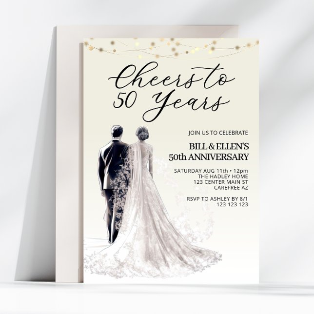 Convites Noiva Noivo 50º Aniversário de Casamento Elegante (Criador carregado)