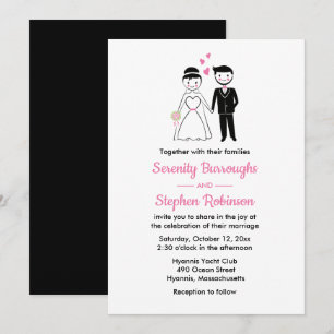 Convites Noiva Noivo Cartoon Caprichoso Casamento Preto